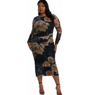 Quiz Floral Mesh Maxi Dress Rhinestone Black 22
